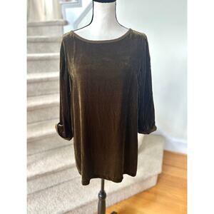 J.Jill Olive Green Crushed Velvet Scoop Neck Long Line Blouse